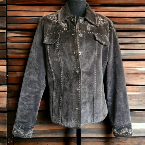 COLDWATER CREEK Chocolate Brown Leather Western Jacket Size MED - Picture 2 of 10